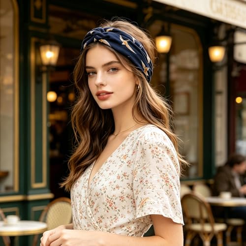 DRESHOW 10 Pack Boho Headbands for Women Vintage Cross Elastic Head Wrap Hair Accessories - color: 10 Pcs: Flower Printed Series