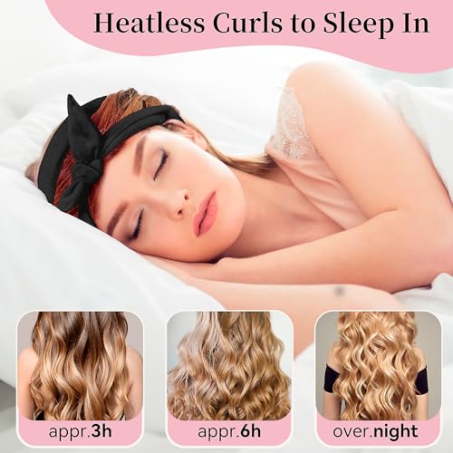 Flylipu Heatless Curling Rod Headband, Upgraded 60" Extra Long Soft Hair Curlers to Sleep In, No Heat Curls for Girls Long Hair Medium Hair (Black) - color: Black