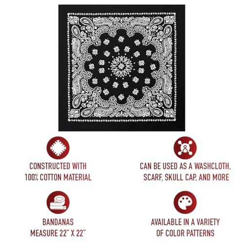 Rothco Trainmen Paisley Bandana - Standard - 22" X 22" - color: Black
