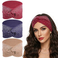 Sliverdew Rhinestone Headbands for Women, 3 Pcs Sparkly Crystal Wide Headbands Bling Fancy Sparkle Head Scarf Turban Stretchy Hair Bands Elastic African Head Wraps for Black Women - color: Burgundy & Khaki & Navy