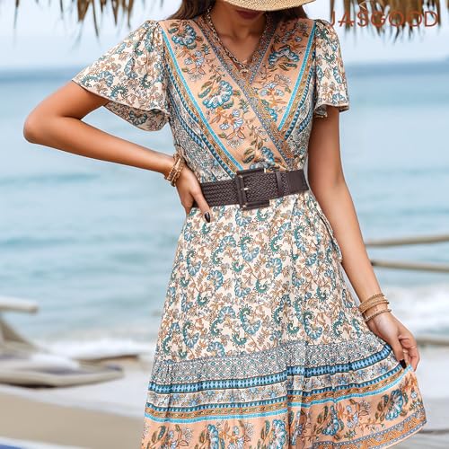 JASGOOD Women Wide Woven Belt for Dresses Rattan Waist Belt Braided Boho Belt with Square Buckle - color: Dark Brown, size: Fit Waist Size 28-32inch
