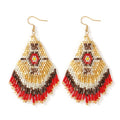 Bohemian Beaded Long Tassel Dangle Earrings for Women, Handmade Jewelry White Tarnish Resistant Lightweight Design, Stylish Accessory for Beach Vacation Party and Gift - color: Gold-03