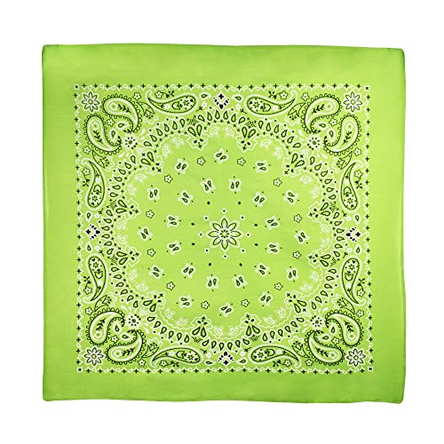 Gift Packaging Bandana for Men Women - 100% Cotton, Paisley, 22x22 In, 1 Pack - Large Bandanna Handkerchief Cowboy Hanky - color: Lime Green