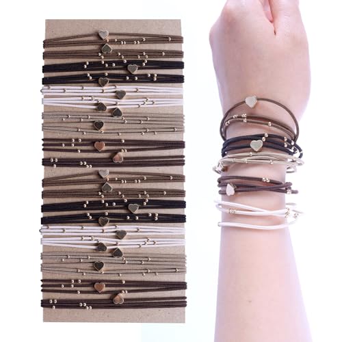 20 PCS Boho Hair Ties, Women's Hair Tie Bracelets in 5 Neutral Colors, Ponytail Holders for Thick or Thin Hair, Cute No-Damage Elastics (20PG6) - color: Neutral