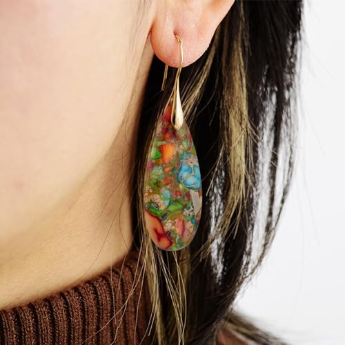 SELOVO Stone Fishhook Dangle Drop Earrings Statement Earrings for Women Stone - color: Multicolor-Gold Color Hook