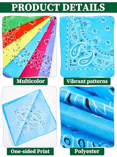 Unittype 36 Pieces Paisley Bandana Cowboy Bandanas Sports Novelty Headband Square Scarf Outdoor for Western Party Costume - color: Neon Color, style: Classic Style