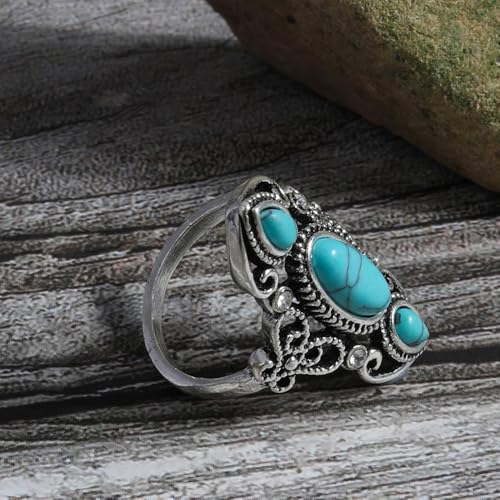 Bohemian Turquoise Ring for Women, 925 Silver Vintage Cowgirl Jewelry, Western Statement Turquoise Jewelry for Women