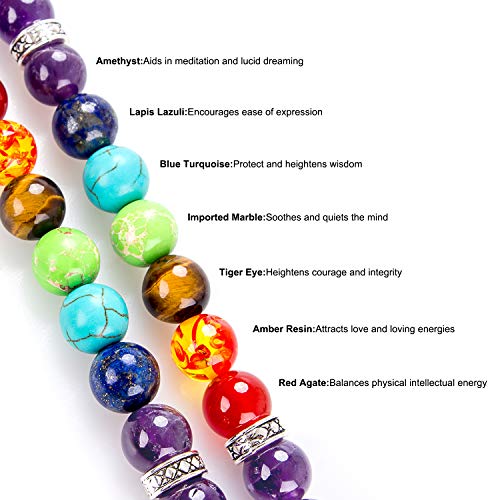 108 Mala Beads Necklace 7 Chakra Buddhist Prayer Beaded Bracelet Tree of Life Pendant Stone Yoga Necklace - color: Amethyst-Lotus-Tree