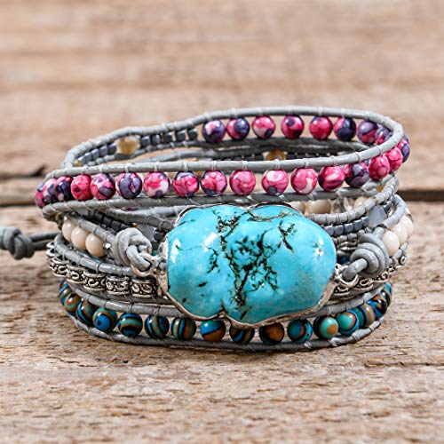 YGLINE Natural Stone Bracelet 5 Wraps Bracelet Handmade Blue Color Boho Bracelet for Women Bracelet - color: turquoise1