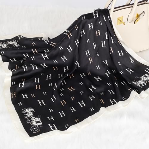 Relang Fashion Silk Satin Head Scarf for Women Hair Bandana Hair Scarf Wrap Neck Scarf for Women 27.5×27.5 inches - color: Black&white