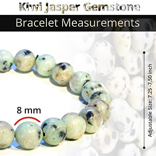 ANAYA AGATE Healing Crystal Bracelet for Women and Men – 8mm Round Beaded Bracelet for Men and Women – Unisex Stretchy Gemstone Bracelet for Healing and Protection - color: Kiwi Jasper