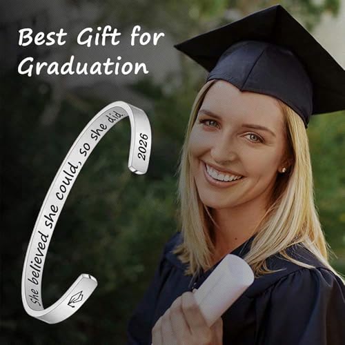 M MOOHAM Graduation Gift for Her Him 2026, Inspirational Graduation Bracelets Class of 2026 High School College Graduation Gift for Her with Graduation Box - style: " With Box -She Believed She Could So She Did