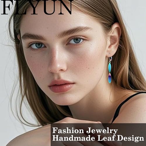 Twisted Leaf Spiral Leverback Hypoallergenic Earrings For Women -18K Gold Plated And Silver Dangle Drop Earrings, Trendy Jewelry Gift - color: RAINBOW