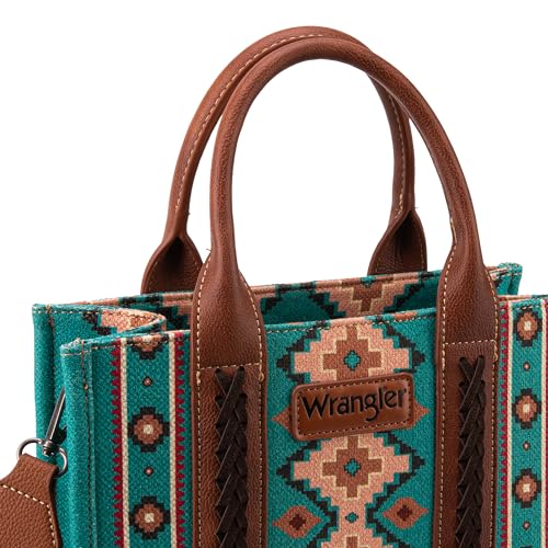 Wrangler Tote Bag for Women Western Purse and Aztec Satchel Handbag - color: Angel Diamond Teal Blue (Guitar Strap)