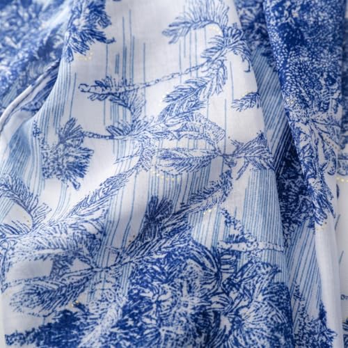 WaJuemy Travel Boho Scarf for Women Casual Lightweight Pashmina Scarves Fashion Multicolor Shawl Wraps with Fringed Beads - color: 05a Blue Trees