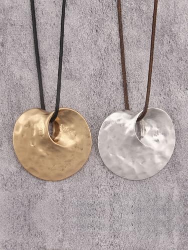 GelConnie Leather Necklaces Turquoise Long Boho Necklaces for Women Brown Chunky Circle Pendant Chocker Necklace Gold Sweater Necklace - style: Boho Circle Pendant