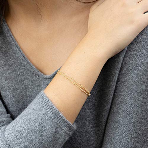BENEIGE Women Bracelet 14K Gold Plated Paperclip Satellite Bead Ball Oval Cuba Cable Box Chain Daily Charm Layered Link Silver Bracelets Adjustable Jewelry - style: 3 Layered beads GD