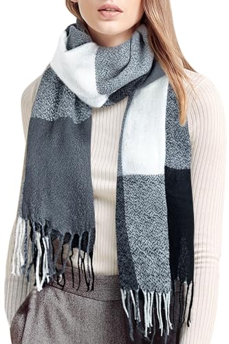 Loritta Womens Scarf Fashion Long Plaid Shawls Wraps Big Grid Winter Warm Lattice Large Scarves Gifts - color: Q-dark Grey White Lattice