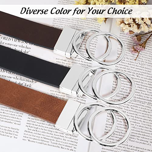 JASGOOD Women Leather Belt,Reversible Belt,Leather Waist Belt for Jeans Dress with Gold Double O Ring Rotate Buckle - color: B-black+brown(silver Buckle), size: Length 45":Fit Size 37"-43"