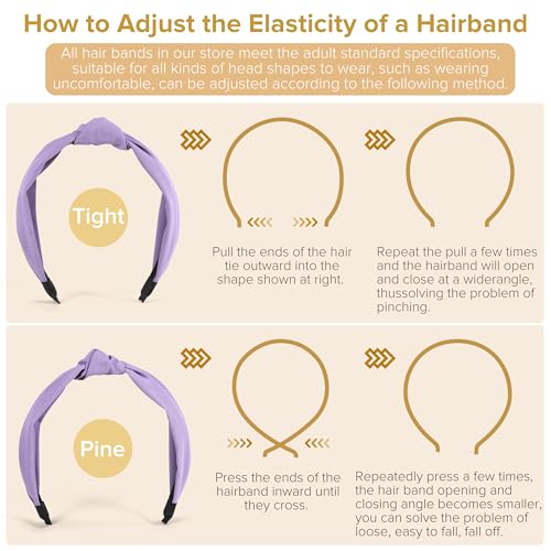 DiyJibb Headbands for Women Girls - 6PCS Stylish Top Knotted Headbands - Knotted Headband for Women - Head Bands Wide Hairband Hair Accessories - color: Light purple, light yellow, light green, light blue, light pink, white