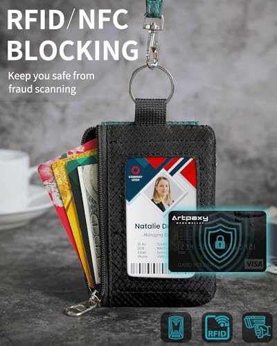 Artpaxy Minimalist Wallet For Mens Womens, Keychain RFID Blocking Zipper Small Wallet with ID Window 2 Lanyards,Water Resistant Travel Cash Card Coin Case Boys Girls - color: Green Black, style: Casual