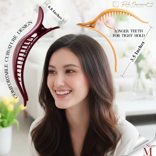 RC ROCHE 6 Pcs Duck Bill Alligator Hair Clips for Women Sectioning Flat Claw Long Thick Hair Inner Teeth Curved Styling Jaw Strong Secure Grip Salon, Medium Classic Multicolor - color: (Medium) Classic