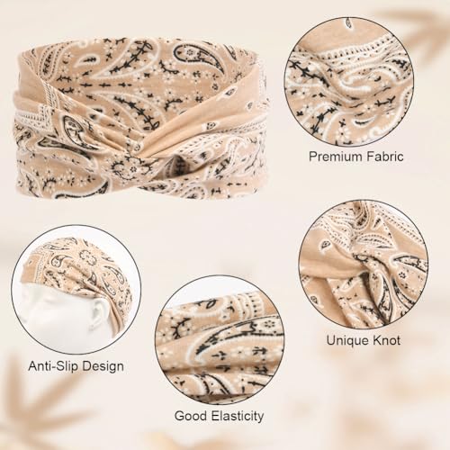 4 Pack Headbands for Women's Hair, Printed Crisscross Headbands, Soft Fabric, Boho Style Hairs Accessories for Women, Elastic Hair Bands for Sports, Yoga, Skincare, Outdoor Occasions - color: #C - 4pc