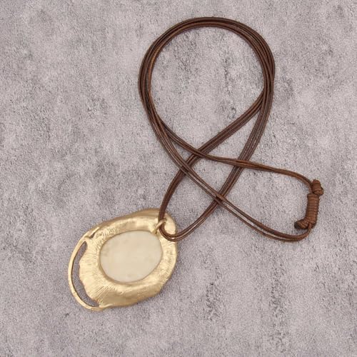 GelConnie Long Necklaces for Women Boho Large Pendant Necklace Casual Bohemian Brown Leather Choker Sweater Circle Statement Stone Necklace - style: Large Stone Pendant Necklace