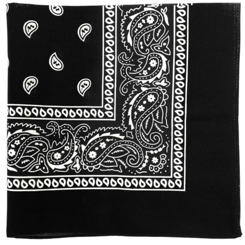 MDSTYLE 100% Cotton Bandana for Men & Women 22" x 22" Paisley Pattern Handkerchief Headband Scarf - color: Black