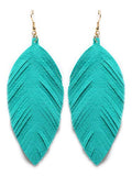Large Genuine Soft Leather Handmade Fringe Feather Lightweight Tear Drop Dangle Color Earrings for Women Girls Fashion - color: Turquoise