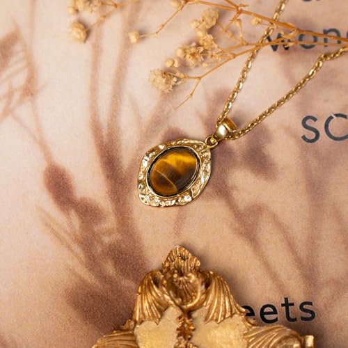 14k gold Vintage Tiger's Eye Pendant Necklace - size: Large