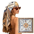 Large Square Head Scarf Bandana - 35" Satin Hair Scarf for Women Like Silk Scarf Fashion Hair Wrapping - color: Equestrian Chain(khaki), size: 35IN*35IN