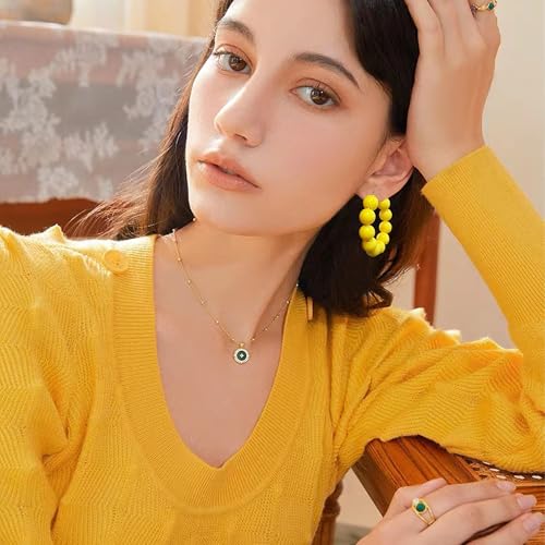 Summer Candy Colored Bead Earrings Lightweight Dainty Acrylic Geometry Hoop Earrings for Women Cute Boho Chic Handmade Jewelry - color: Yellow