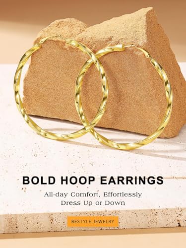 Bestyle 5mm Thick Gold Hoop Earrings Hypoallergenic Hoops for Sensitive Ears Trendy Lightweight Chunky Earrings for Women 30/40/60/80mm - color: 02-Gold, size: 80mm