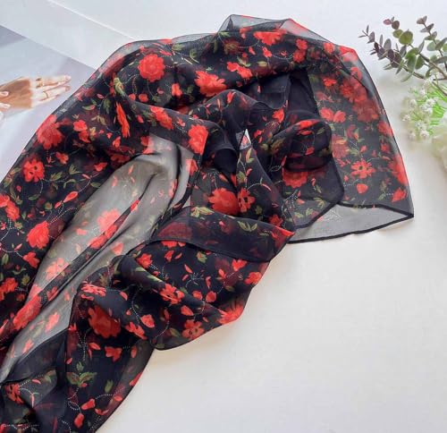 Xyueanlo Scarfs for Women Fashion Scarves Print Pattern Lightweight Sunscreen Scarf Wraps Shawls - color: Rose Black