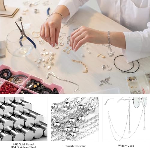 33 Feet Stainless Steel Satellite Bead Chains Roll, 2mm 304 Stainless Steel Ball Beaded Cable Link Chains Spool Bulk for Jewelry Making DIY Craft - color: Stainless Steel Big Beads Satellite Cable Chain