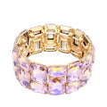 Women’s Wedding Bridal Crystal Leaf Flower Stretch Bangle Elastic Wide Bracelet Jewelry for Brides Bridesmaid - color: Style2-Violet-Gold Plated