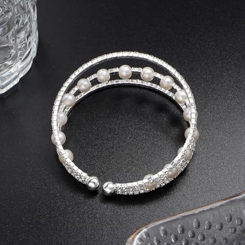 Suyi Rhinestone Bracelet Multilayer Gold Cuff Bracelet for Women Crystal Braidal Bracelets - color: Silver 7