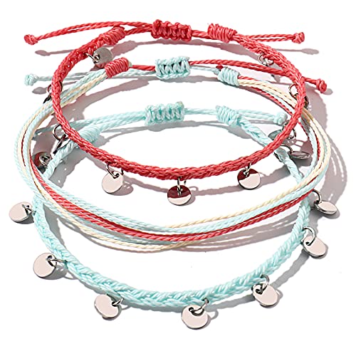 FANCY SHINY String Ankle Bracelets Waterproof Rope Anklets Braided Beach Boho Coin Anklets Cute Friendship Foot Jewelry for Women - style: Teal