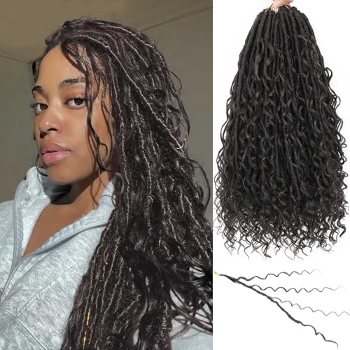 Goddess Locs Crochet Hair 7 Packs Bohemian Faux Locs Pre-Looped Braids, Boho Goddess Soft Locs Crochet Hair with Curly Ends Hair Extensions for Women (4#, 18 Inch) - color: 4#, size: 18 Inch