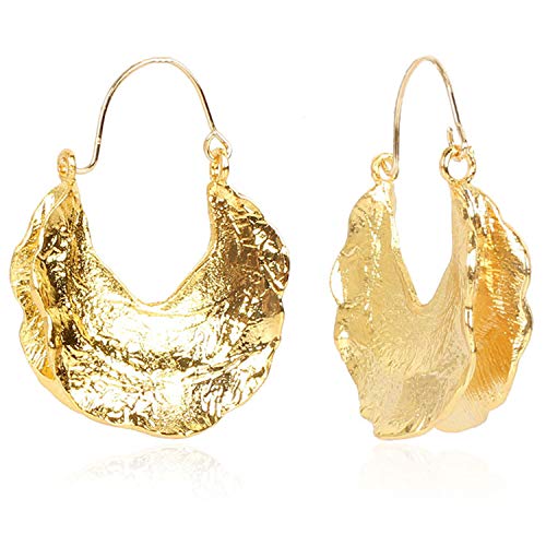 Simple Large Vintage Gold Circle Hoop Earrings Boho Irregular Hollow Shield Shape Dangle Drop Earrings for Women Statement Jewelry Gifts - color: Gold