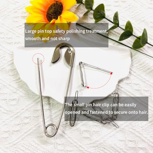 Metal Safety Pin Shape Hair Clips, Silver, Goth Barrettes for Women, French Hair Accessories, 6 Pack
