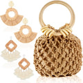 Sweetude Mini Clutch Tote Handbag 2 Pairs Rattan Earrings for Women Crossbody Bag Bohemian Woven Clutch Bucket Handbag - style: Style