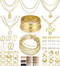 FAXHION 68 Pcs Gold Jewelry Set for Women with 7 Necklace, 17 Bracelet, 5 Hoop Earrings, 15 Stud Earrings, 24 Knuckle Rings for Women Jewelry Set for Women Gift - color: chunky jewelry pack