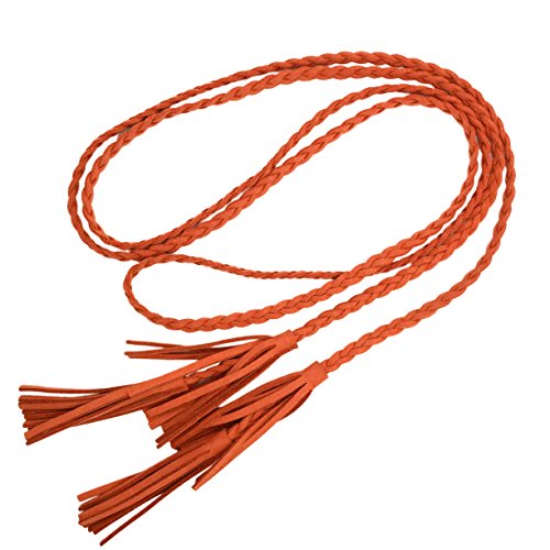TeeYee Women Girls Multi Colors Braided Waist Tie Belt/Rope/Chain with Tassel Fringe Wrap Cloth Belts for Ladies Dress Pants - color: Orange