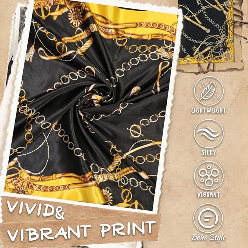Large Square Head Scarf Bandana - 35" Satin Hair Scarf for Women Like Silk Scarf Fashion Hair Wrapping - color: Chain Loop(black), size: 35IN*35IN