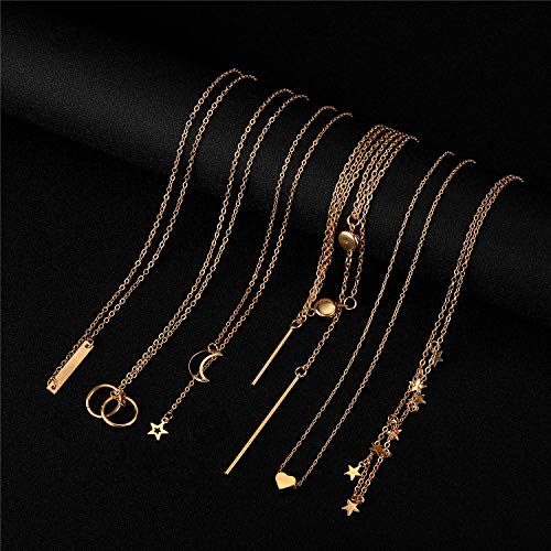 Starain 12Pcs Layered Choker Necklace Fashion Multilayer Chain Necklace Simple Gold Necklace Set for Women - color: 12Pcs Gold Necklace Set