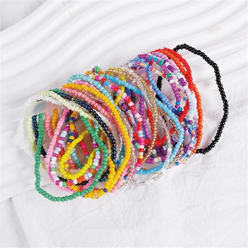 17pcs Bohemian Stackable Multilayer Elastic Bracelets - Handmade Seed Beaded Jewelry for Women & Girls - color: 24Pcs