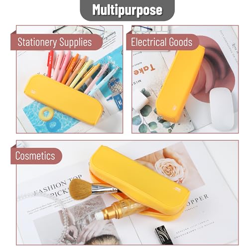 Mr. Pen- Silicone Pencil Case, Aesthetic Pencil Bag for Women, Makeup Pouch | Multifunctional Pouch for Stationery, Cosmetics and Electrical Goods Storage - color: Golden Honey