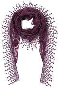 Cindy & Wendy Floral Embroidered Lace Triangle Scarf for Women - color: Purple